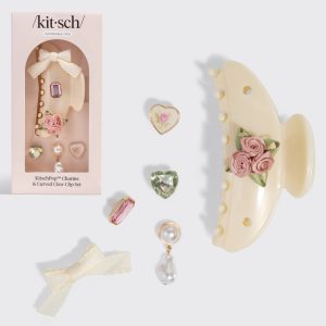 KitschPop️ Curved Claw Clip & Charms in Pearlized Cream